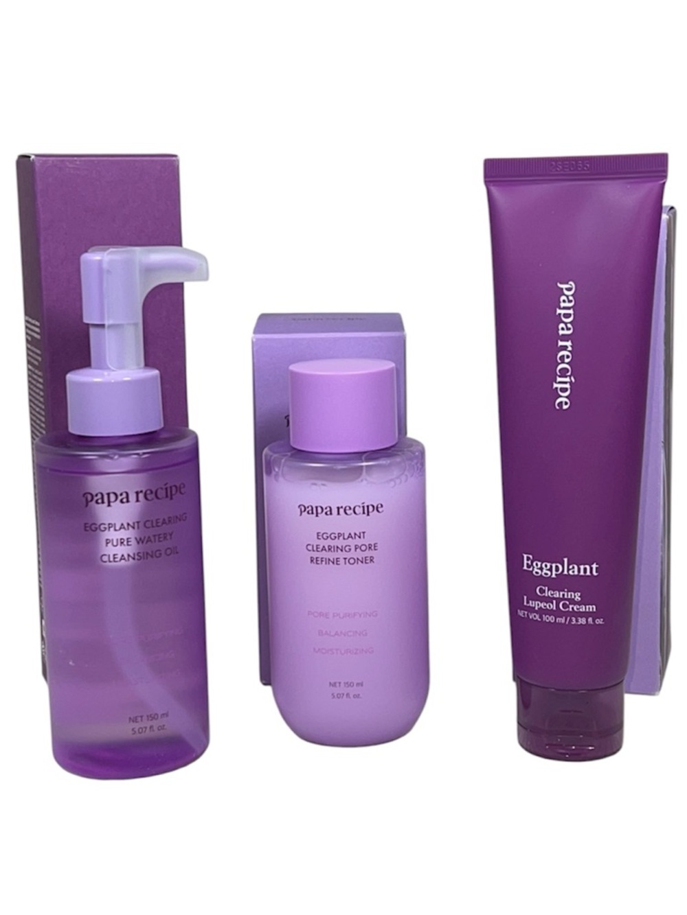 Korean Skincare Papa Recipe Eggplant Clearing Cleansing Oil Toner & Cream